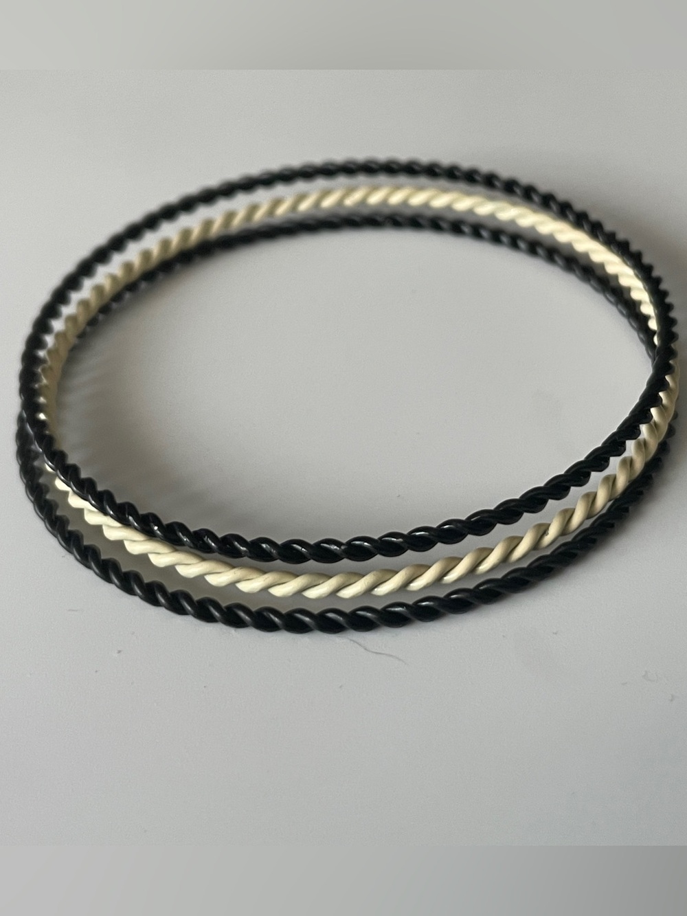 Black and Cream Twisted Skinny Bangle Bracelets Set Retro Style